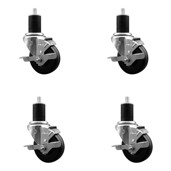 3.5'' SS Phenolic Swivel 1-3/4'' Expanding Stem Caster Set with Brake, 4PK